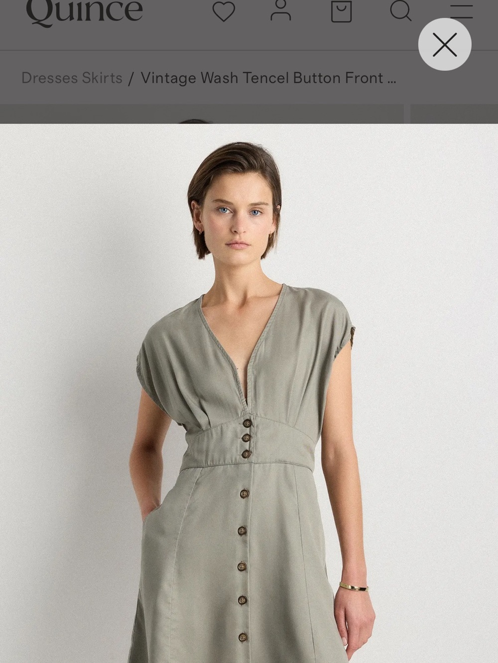 Quince Olive Green V-Neck Button-Front Mini Dress